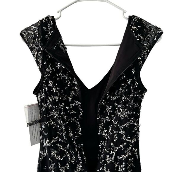 Aidan Mattox Black Sequin Mesh V-Neck Mini Dress Size 4 Sleeveless Cocktail NWT - Picture 5 of 12